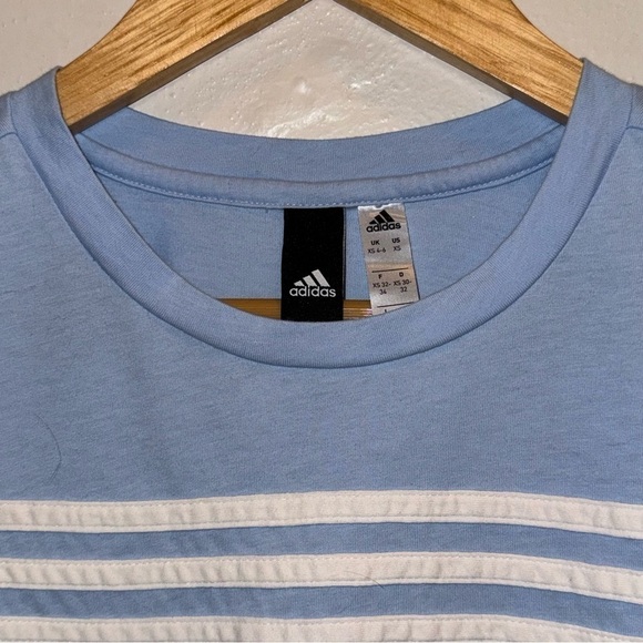 Adidas Must Haves Sky Blue Three Stripe T-shirt Women’s Size Extra Small - Picture 4 of 9